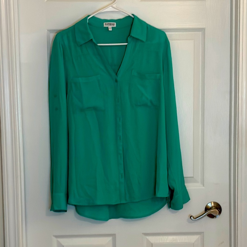 Express Green Relaxed Notched Collar Blouse EUC